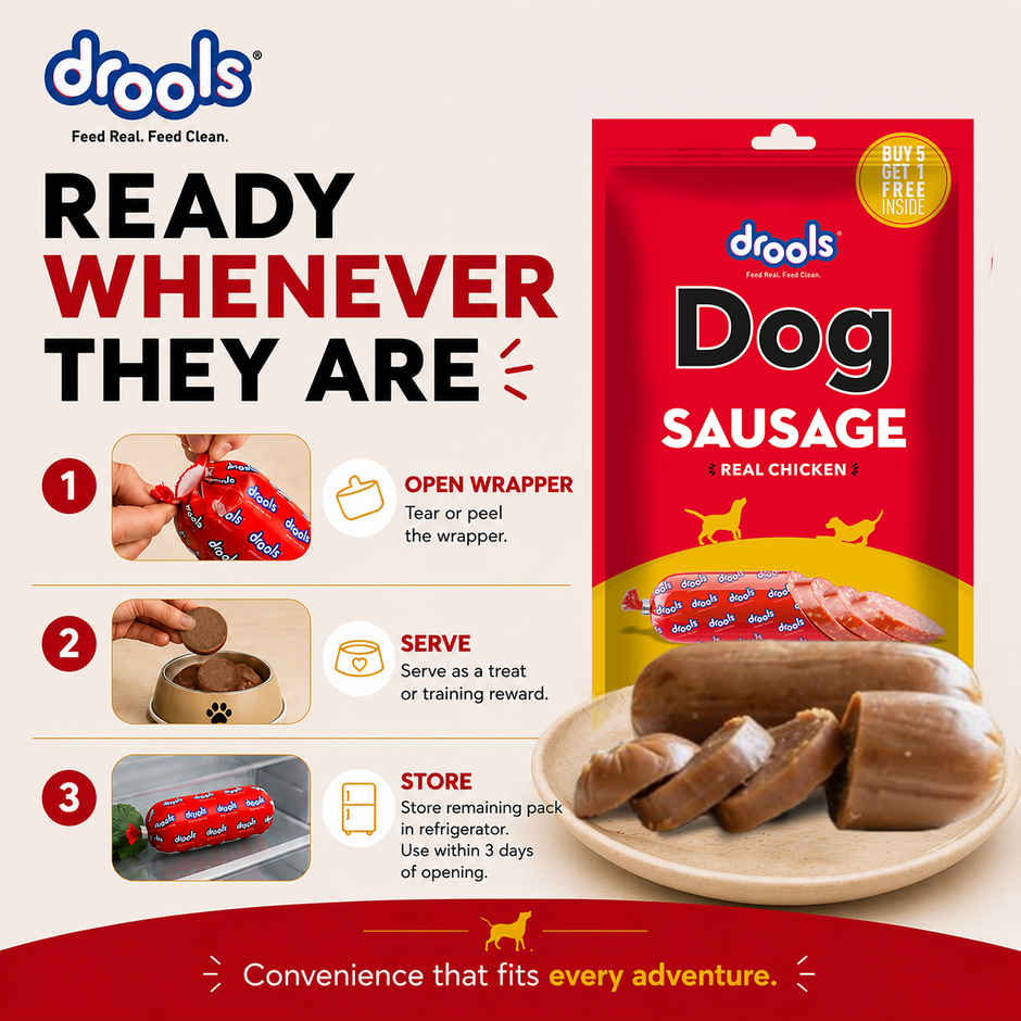 Drools 100% Real Chicken Sausage Dog Treat - Pack of 6