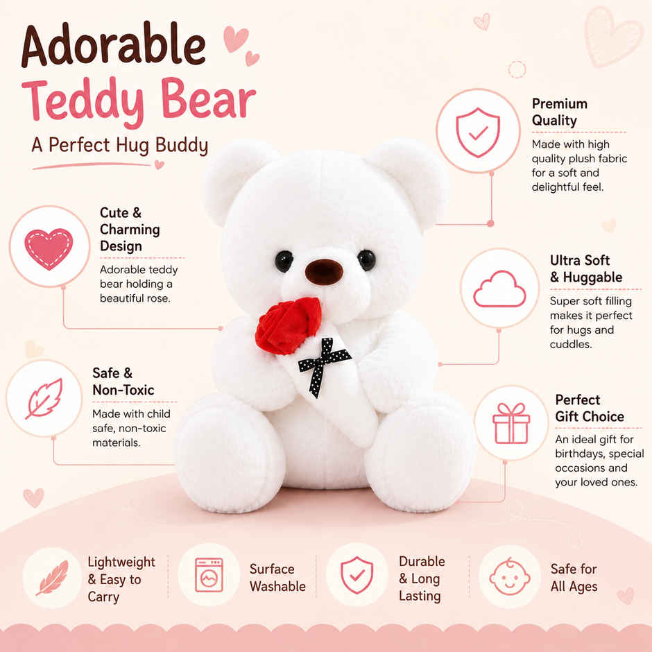 Dearjoy Teddy Bear With Rose 28 cm