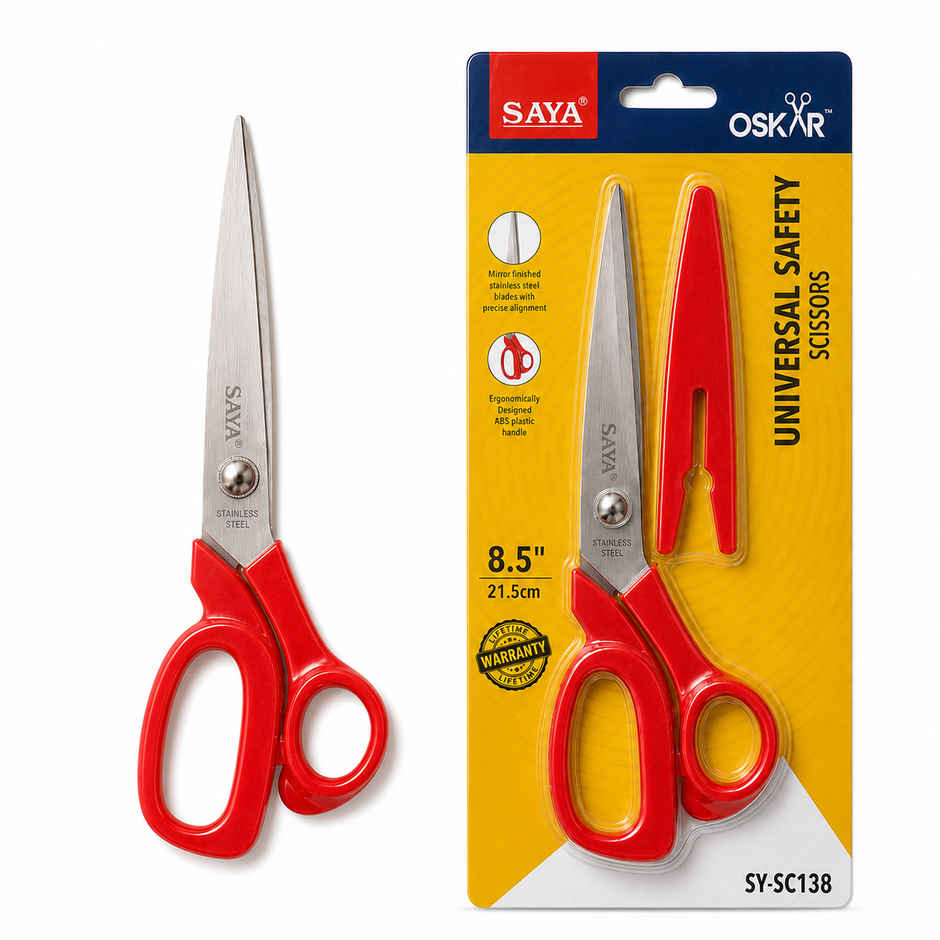 Saya Safe Scissors | 8.5 inch Multipurpose Cutting Shears with Safety Cover for Home & Office