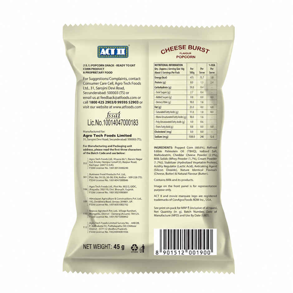 ACT II Cheese Burst Flavour Popcorn | Ready to Eat | Crunchy & Cheesy Snack