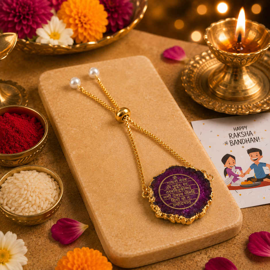 Navin Adjustable Chain String Rakhi with Mantra Charm | Violet | Bracelet | Pack of 1 | Cycle Pure