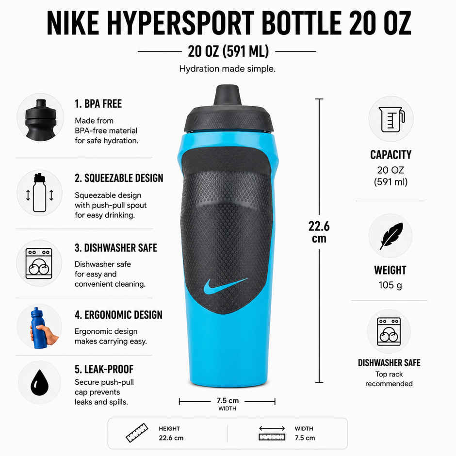 NIKE Hypersport Sipper Bottle - 590 ml-Blue