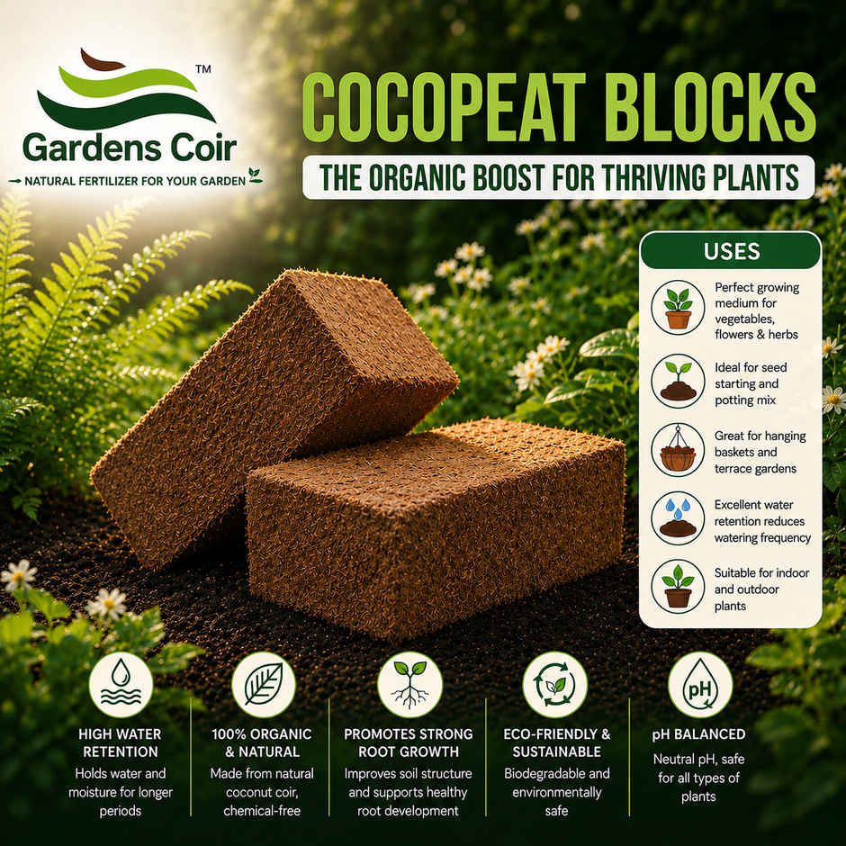 Gardens Coir Eco-Friendly Cocopeat Block for Indoor & Outdoor Plants