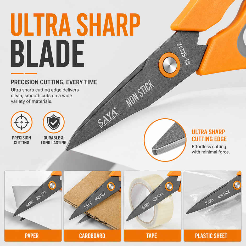 Saya Non-Stick Scissors | Multipurpose Cutting Shears with Non-Stick Coating for Office & Crafts