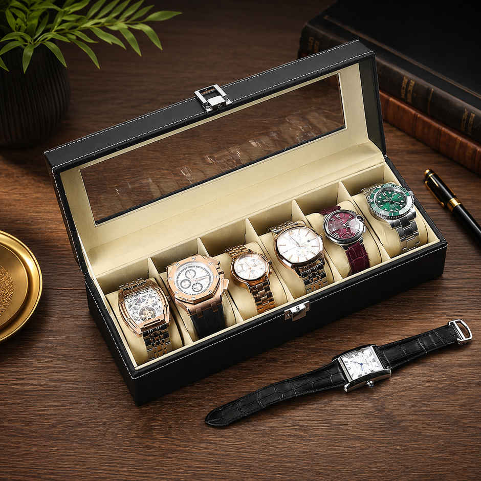 Zedak 6-Slot Watch Collection Box with Lock | PU Leather Watch Organizer for Men & Women