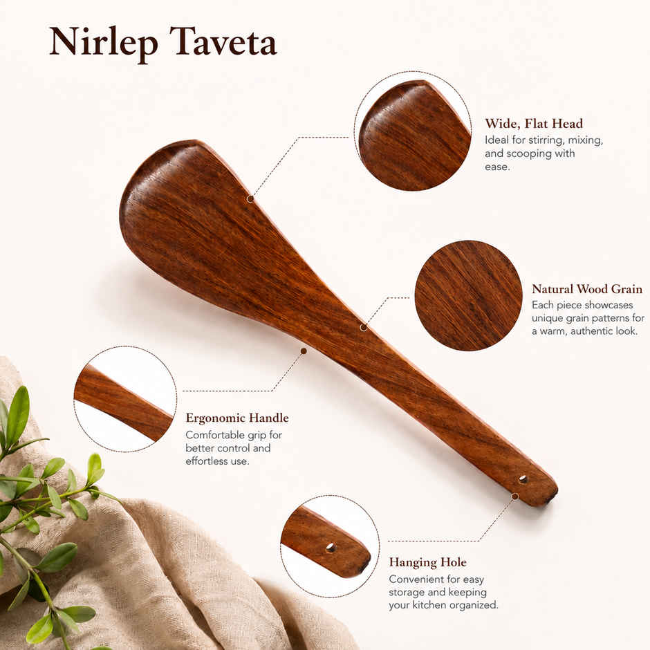 Petals Wooden Spatula One-Sided Nirlep -Dosa Palta/Taveta/Turner/Khurpi