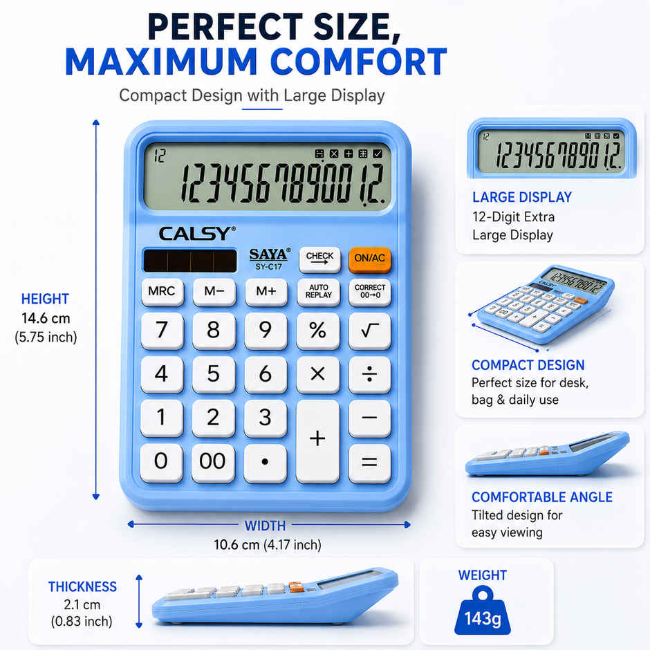 Saya Calsy Calculator with MaxKeys Large Display for Office | School & Home Use | SY-C17