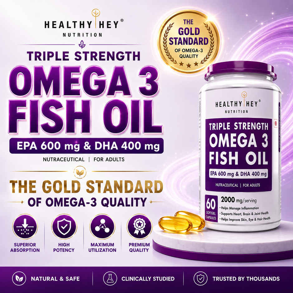 HealthyHey Nutrition Fish Oil Capsule Omega 3 Softgel For Women and Men | Burpless | EPA 600-DHA 400