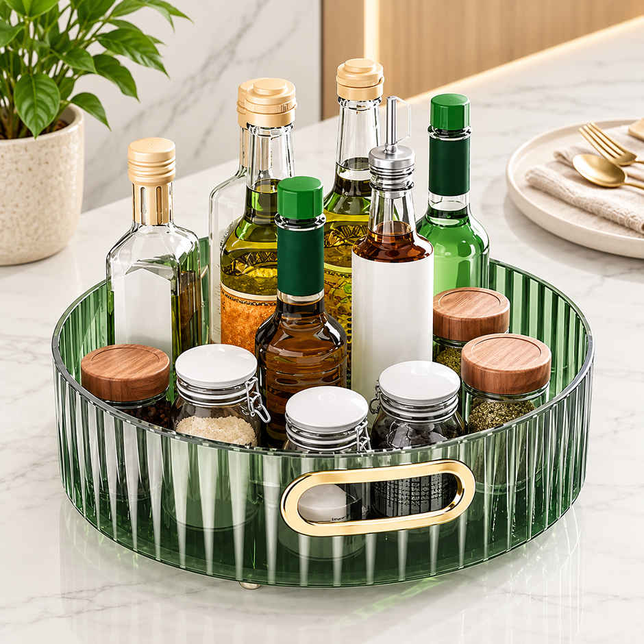 Zedak Multipurpose Round Kitchen Organizer Tray with Handles | Spice, Oil Bottle & Condiment Storage Organizer