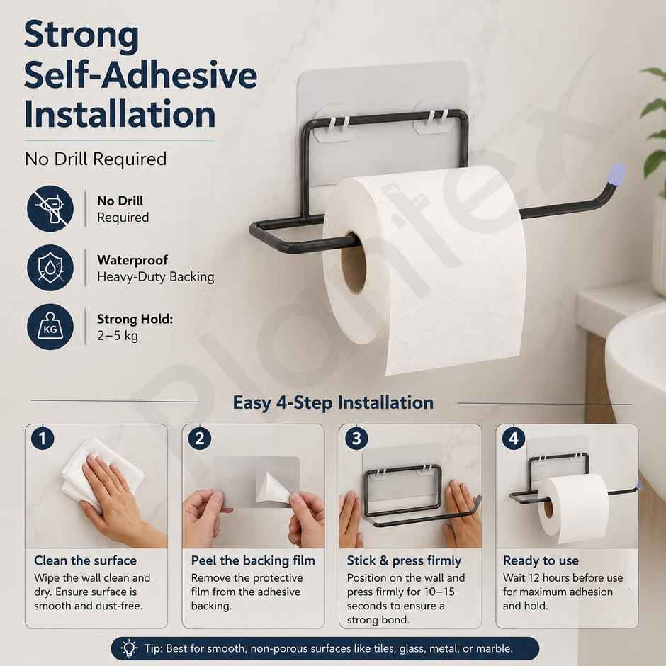 Plantex Toilet Paper Holder | GI Metal | Black