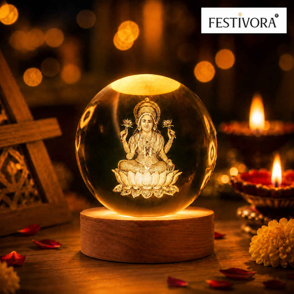 Festivora 3D Goddess Lakshmi Crystal Ball Night LED Lamp | Gifting | Home Decor