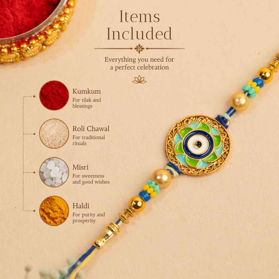 Pastel Colored Evil Eye Rakhi With Roli Chawal | Pack of 1 | Bandhan