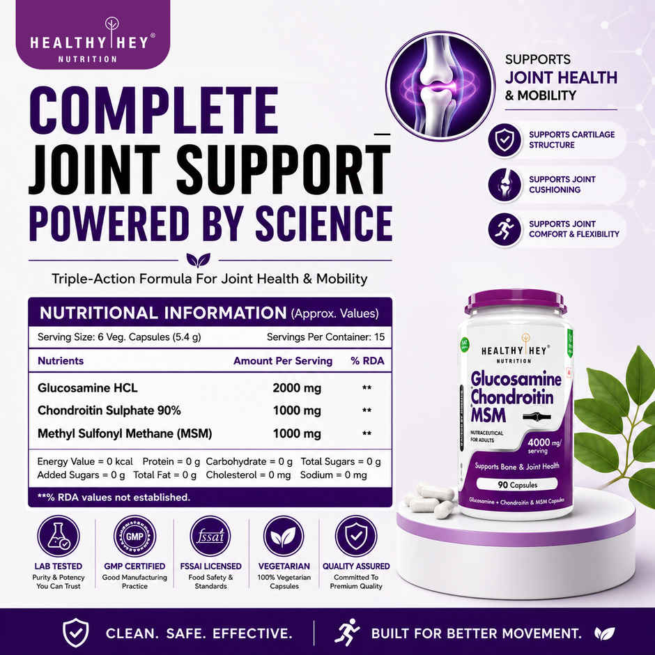 HealthyHey Nutrition Double Strength Glucosamine Chondroitin & MSM | Cartilage Support | 4000 mg