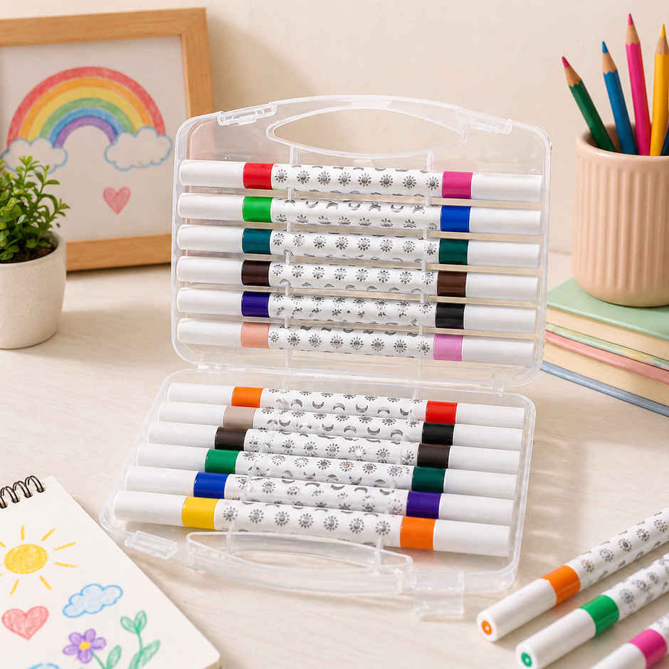 Fablue Glitter Dual Tip Marker Set | Carry Case | Art & Craft Supplies