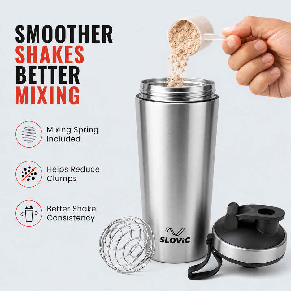 Slovic 750 ml Stainless Steel Shaker Water Bottle with Leakproof Lid & Blender Ball | BPA Free & Leak-Proof