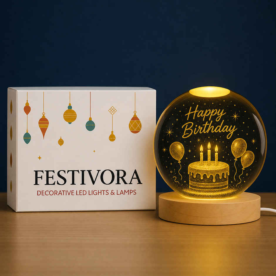 Festivora 3D Happy Birthday Crystal Ball Night Led Lamp | Gifting | Home Decor