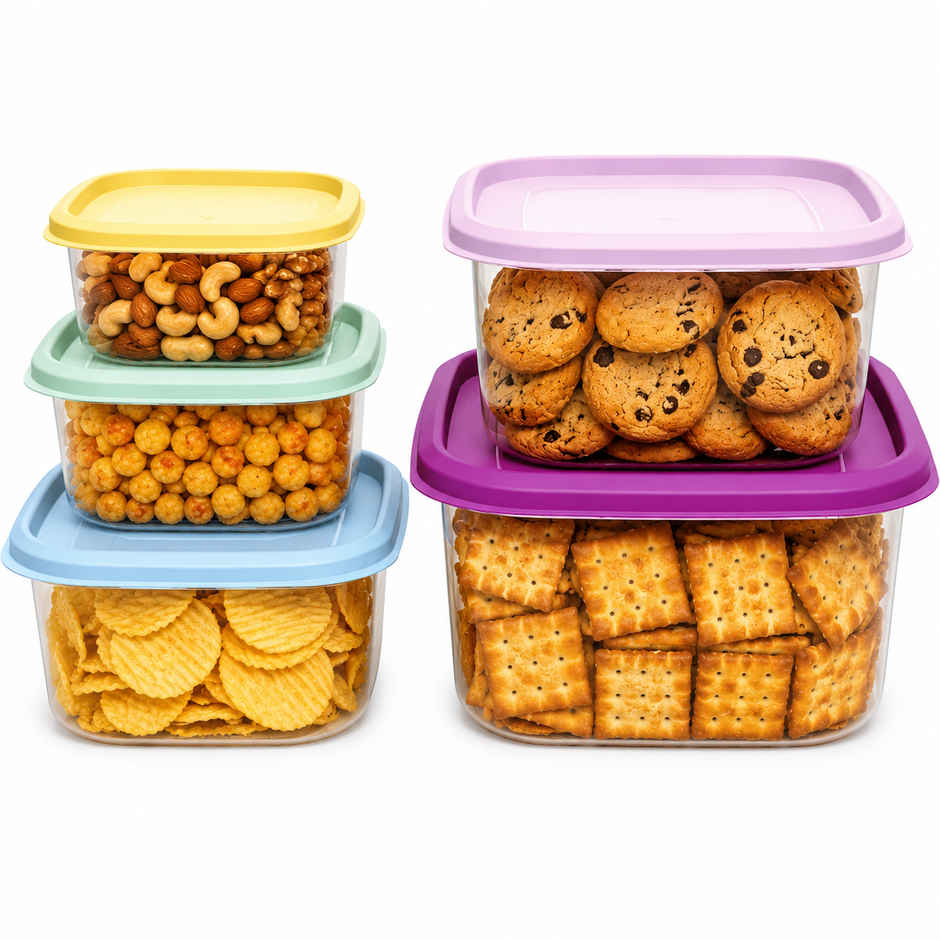 All Time Prism Square Storage Container Set (6600 ml) (Multicolor) (5 Pc Set)