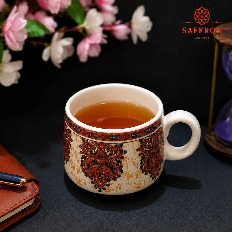 Saffron Royal Bloom Design Printed Ceramic Tea Cup