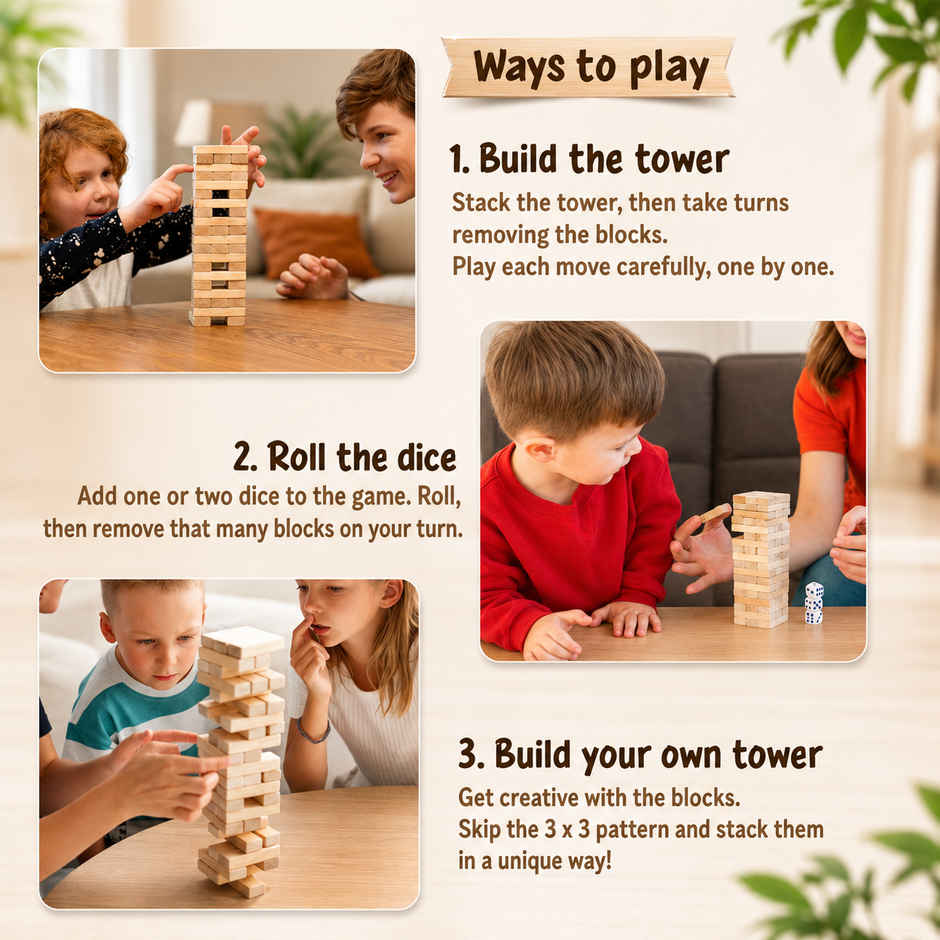 Fablue 48 Pcs Small Wooden Numbered Stacking & Balancing Tower Puzzle Game for Kids