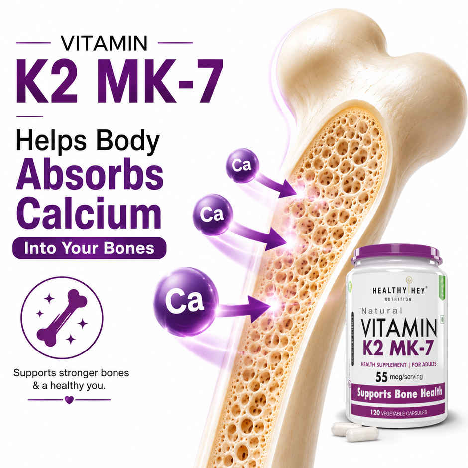 HealthyHey Nutrition Vitamin K2 MK7 | Vegetarian Source | Bone Health Support | 55 mcg
