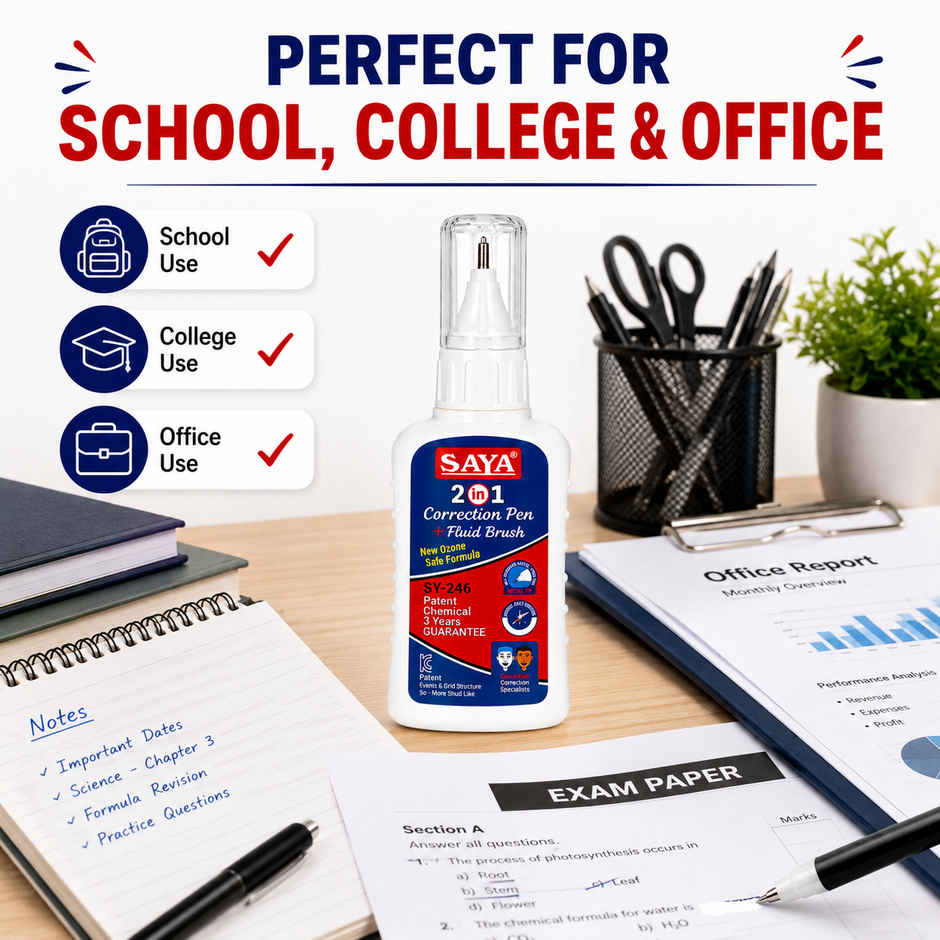 Saya Correction Pen 2 in 1 - Quick Dry Correction Tool for Office, School & Home Use