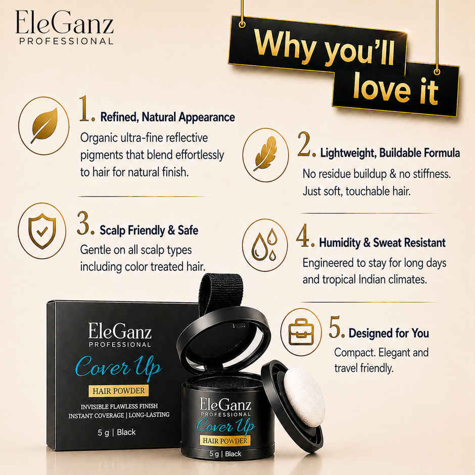 EleGanz Professional Cover-Up Hair Powder | Instant Root Concealer - Black