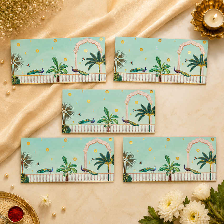 Archies Peacock Print Shagun Envelope with Foiling