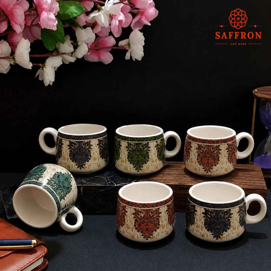 Saffron Royal Bloom Design Printed Ceramic Tea Cup