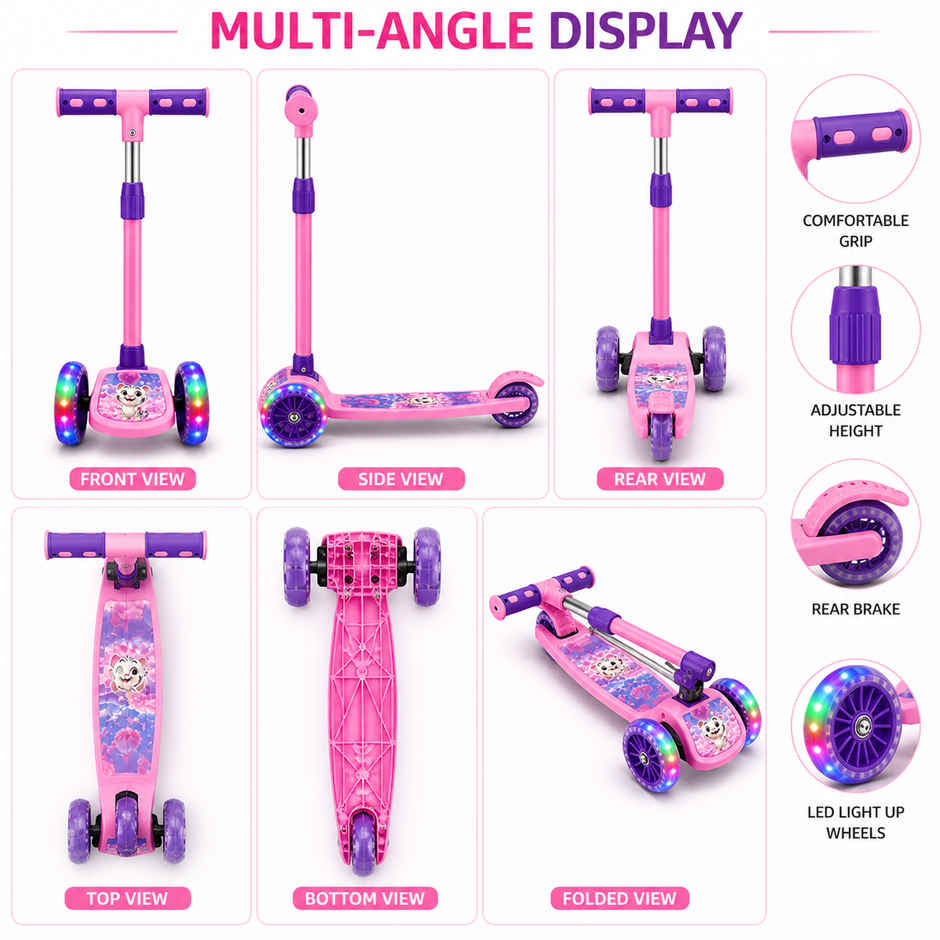 Fablue Foldable 3 Wheel LED Portable Scooter for Kid's |  Pink - Upto 40 kg - 1 pc