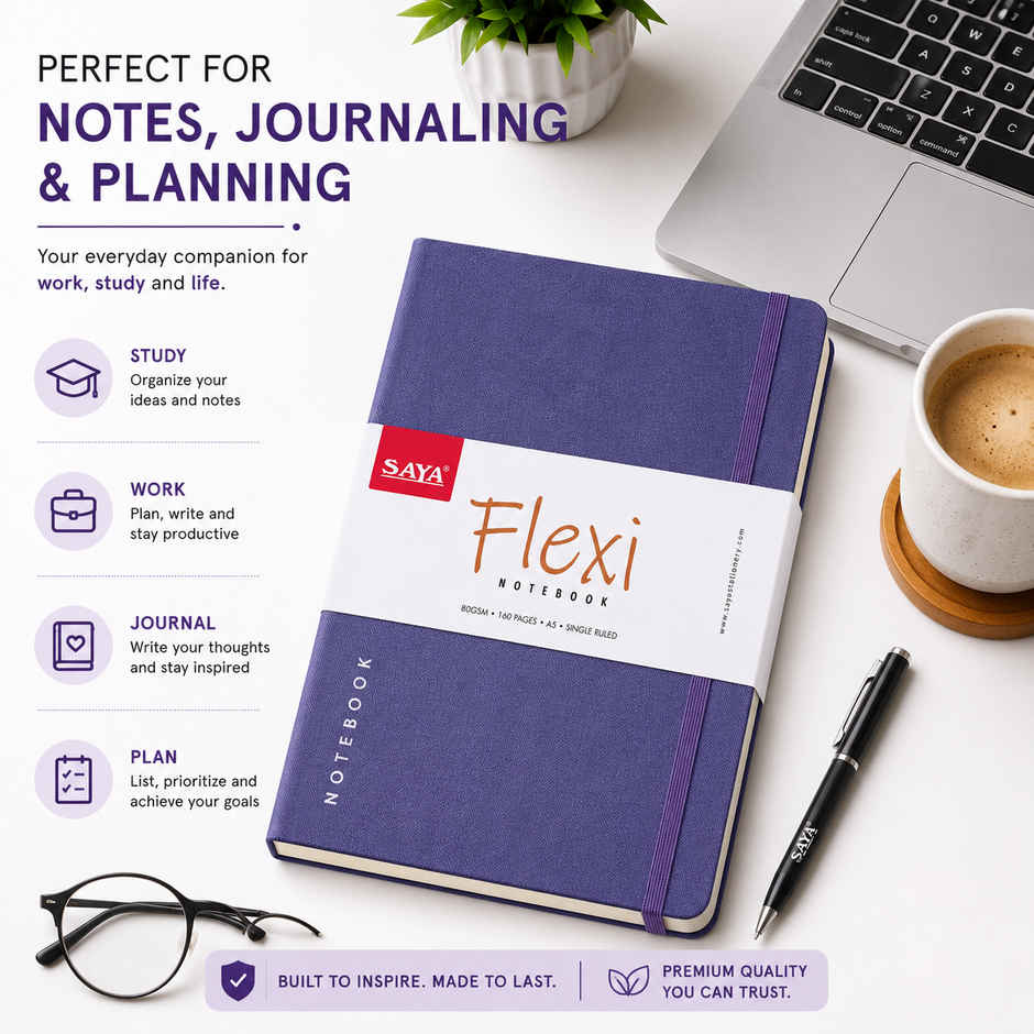 Saya Flexi A5 Notebook | Inside Pockets Bright Paper Ruled | 160 Pages | 14 x 10 cm | Assorted