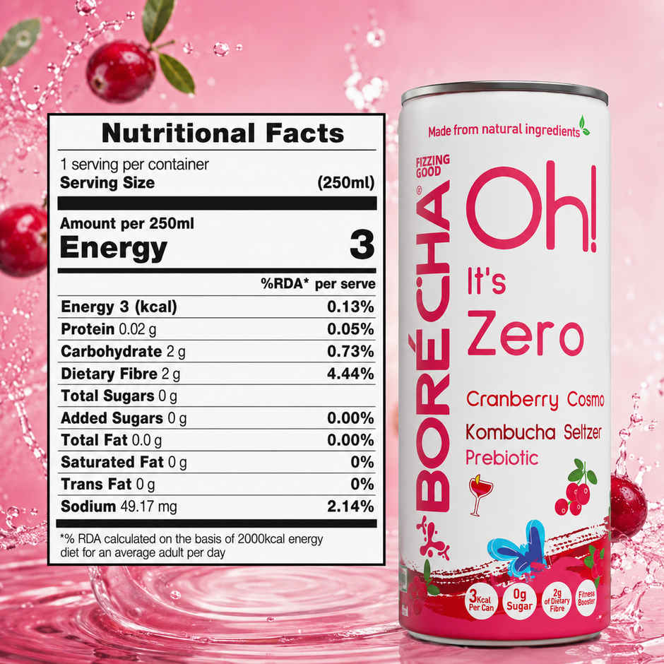 Borecha Cranberry Cosmo Zero Sugar Kombucha Seltzer