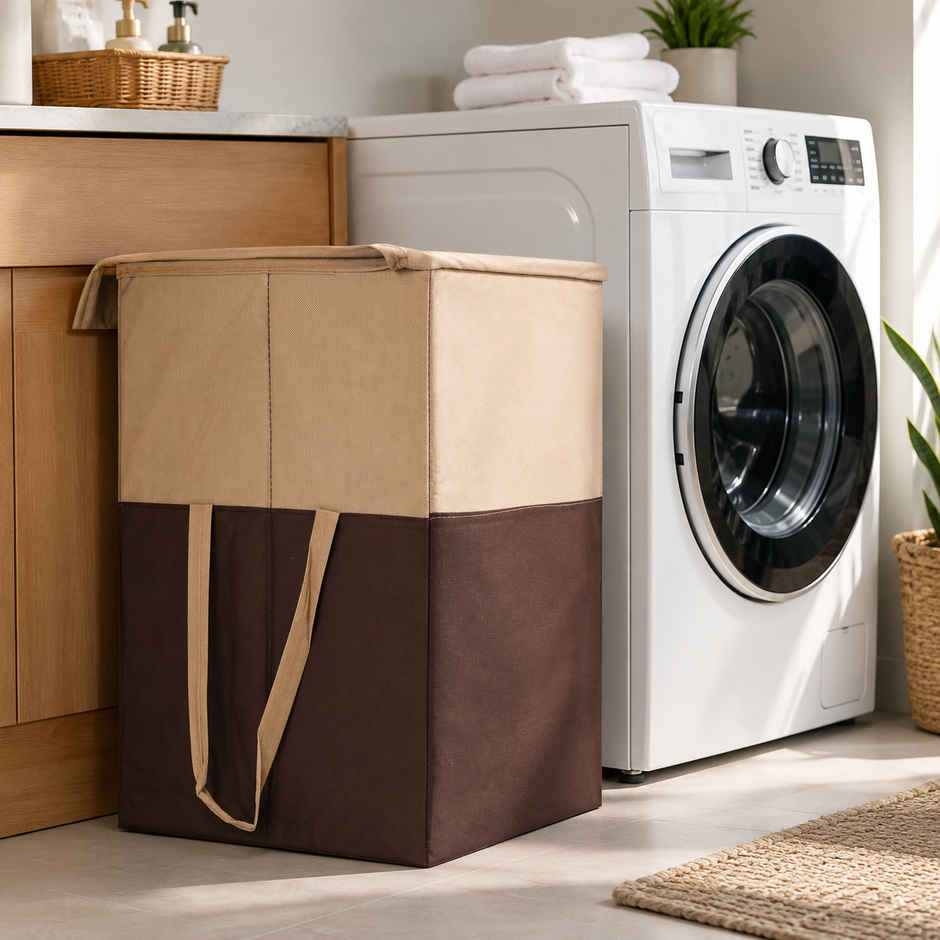 Perpetual Laundry Cloth Basket | 75L Waterproof Foldable Bag with Lid | Brown