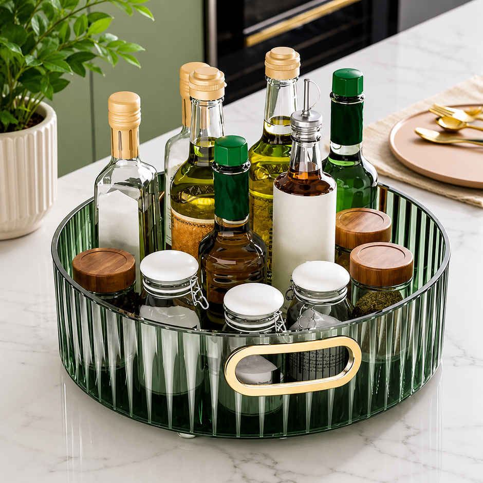 Zedak Multipurpose Round Kitchen Organizer Tray with Handles | Spice, Oil Bottle & Condiment Storage Organizer