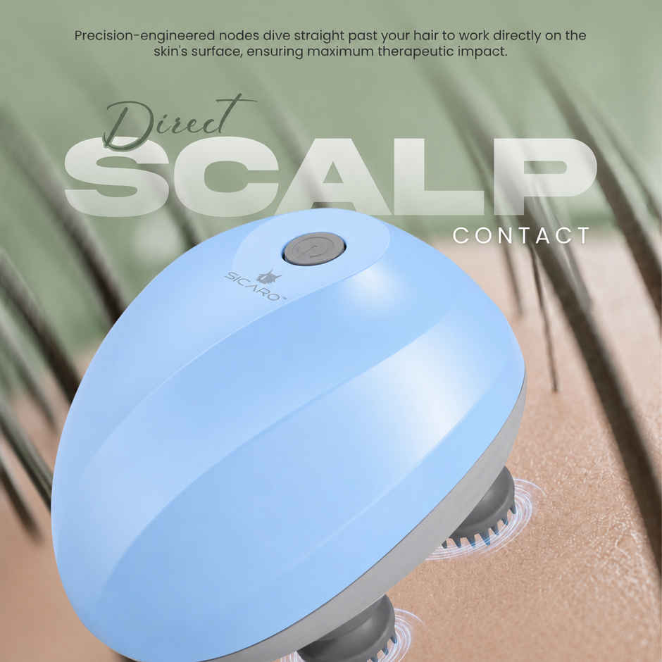 Sicaro RP201 Relax Pro Electric Rechargeable Scalp and Body Massager | Soft Silicone Bristles | Blue