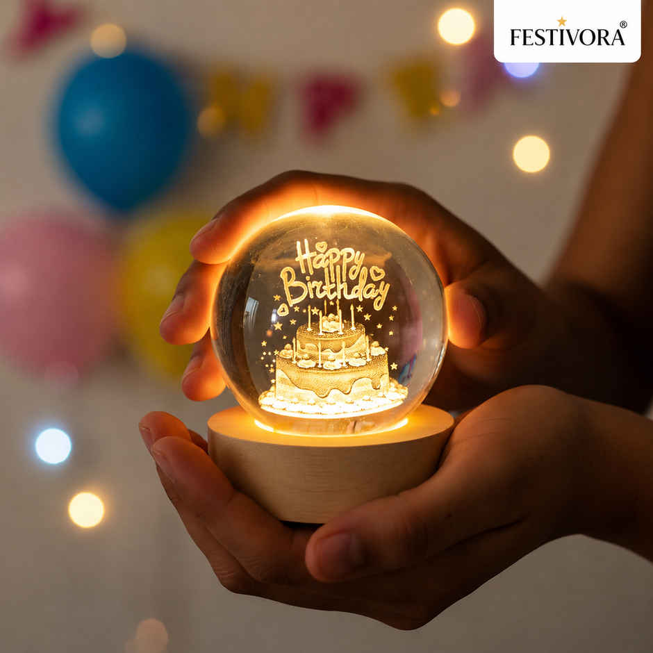 Festivora 3D Happy Birthday Crystal Ball Night Led Lamp | Gifting | Home Decor