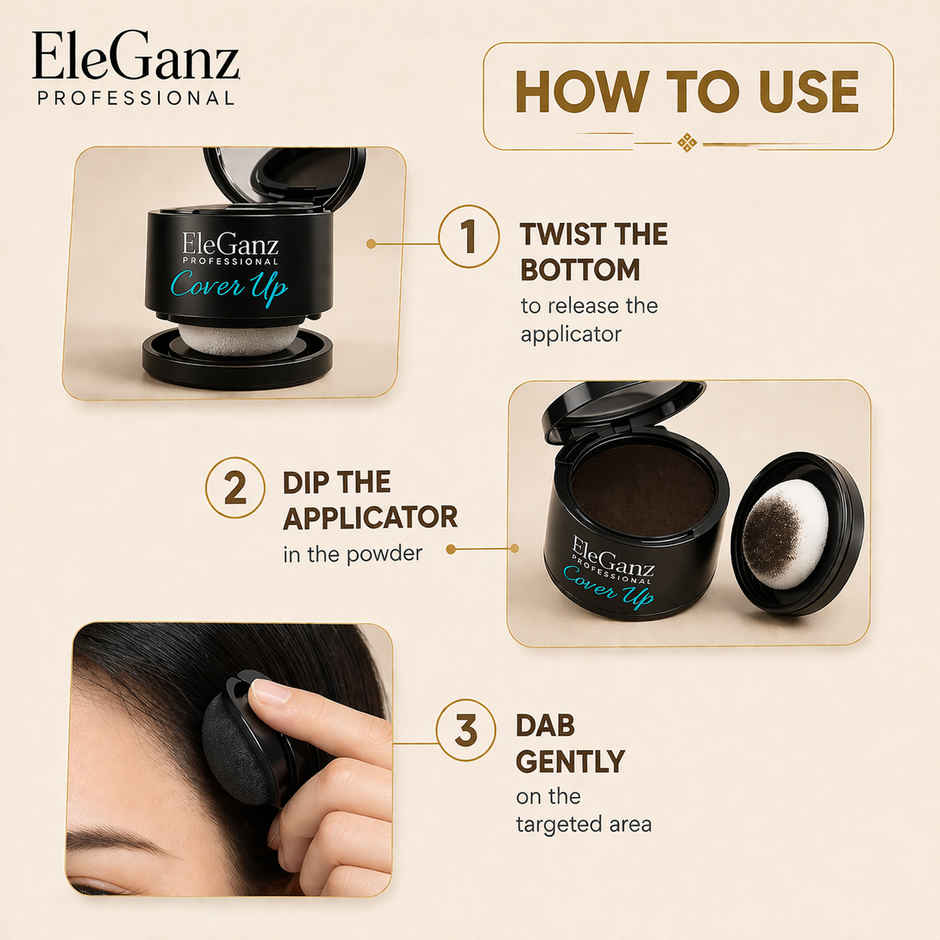 EleGanz Professional Cover-Up Hair Powder | Instant Root Concealer - Black