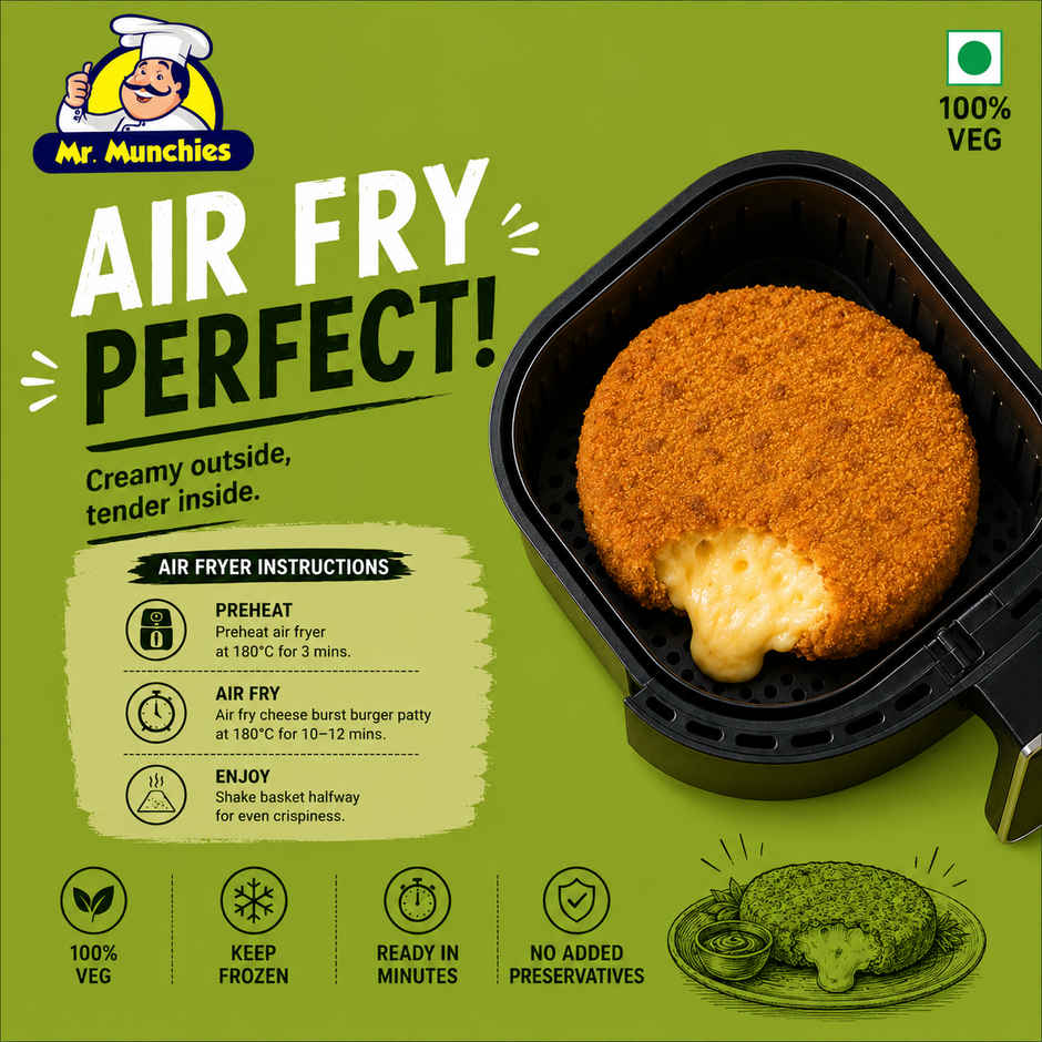Mr. Munchies Premium Cheese Burst Burger Patty | 20g Protein