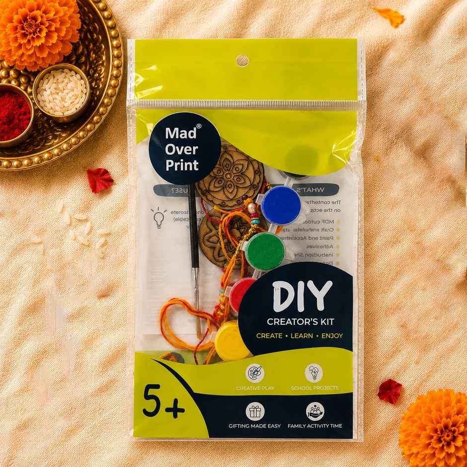 Kids DIY Rakhi Mandala Wooden Keychain Craft | Paint Kit | Set of 2 | Unique Find | Mad Over Prints