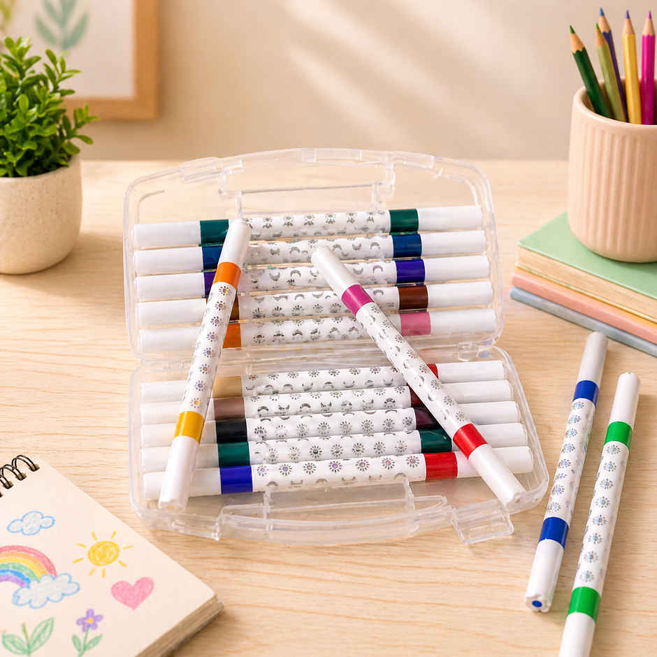 Fablue Glitter Dual Tip Marker Set | Carry Case | Art & Craft Supplies