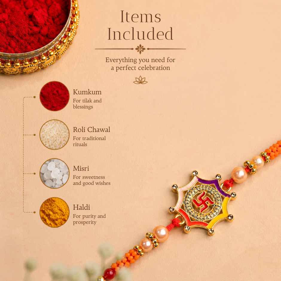 Divine Swastik Meenakari Thread Rakhi for Brother | Pack of 1 | Bandhan