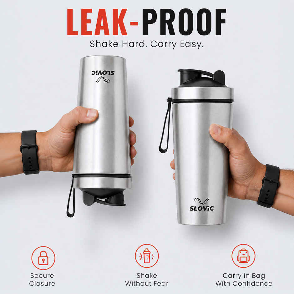 Slovic 750 ml Stainless Steel Shaker Water Bottle with Leakproof Lid & Blender Ball | BPA Free & Leak-Proof