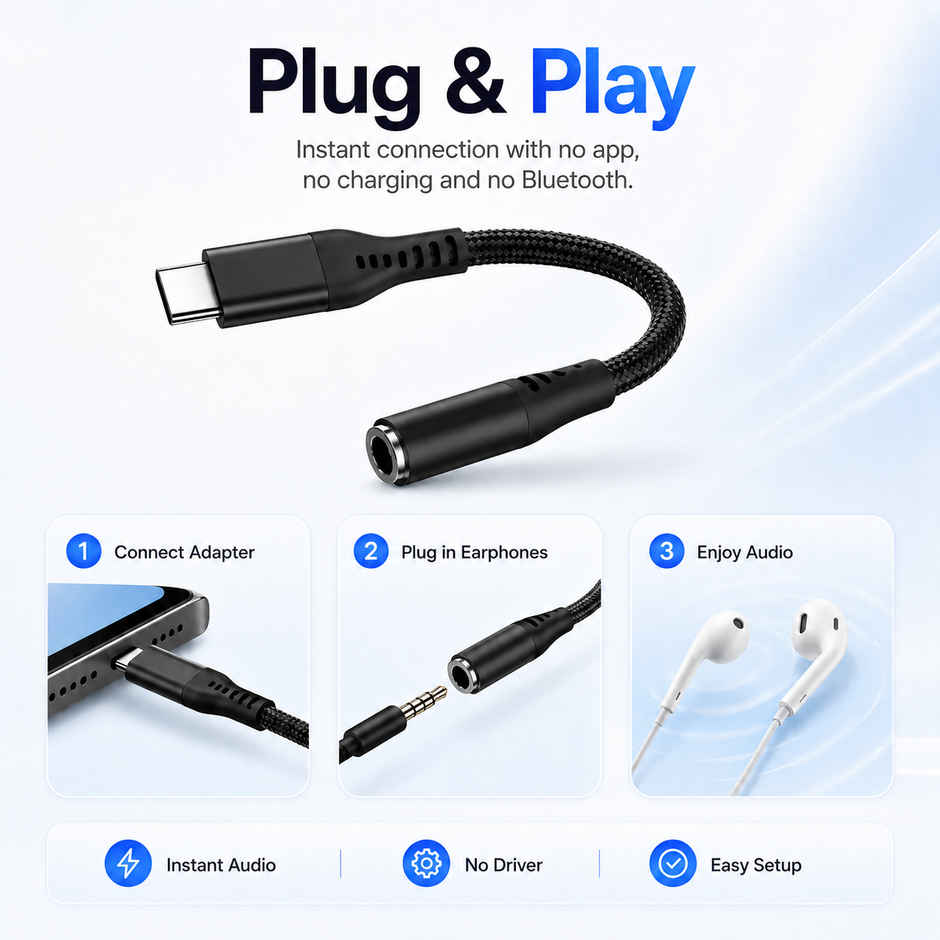 Ailkin Type-C to 3.5mm Audio Jack Connector|Adapter with DAC for Type C Phones [Black]