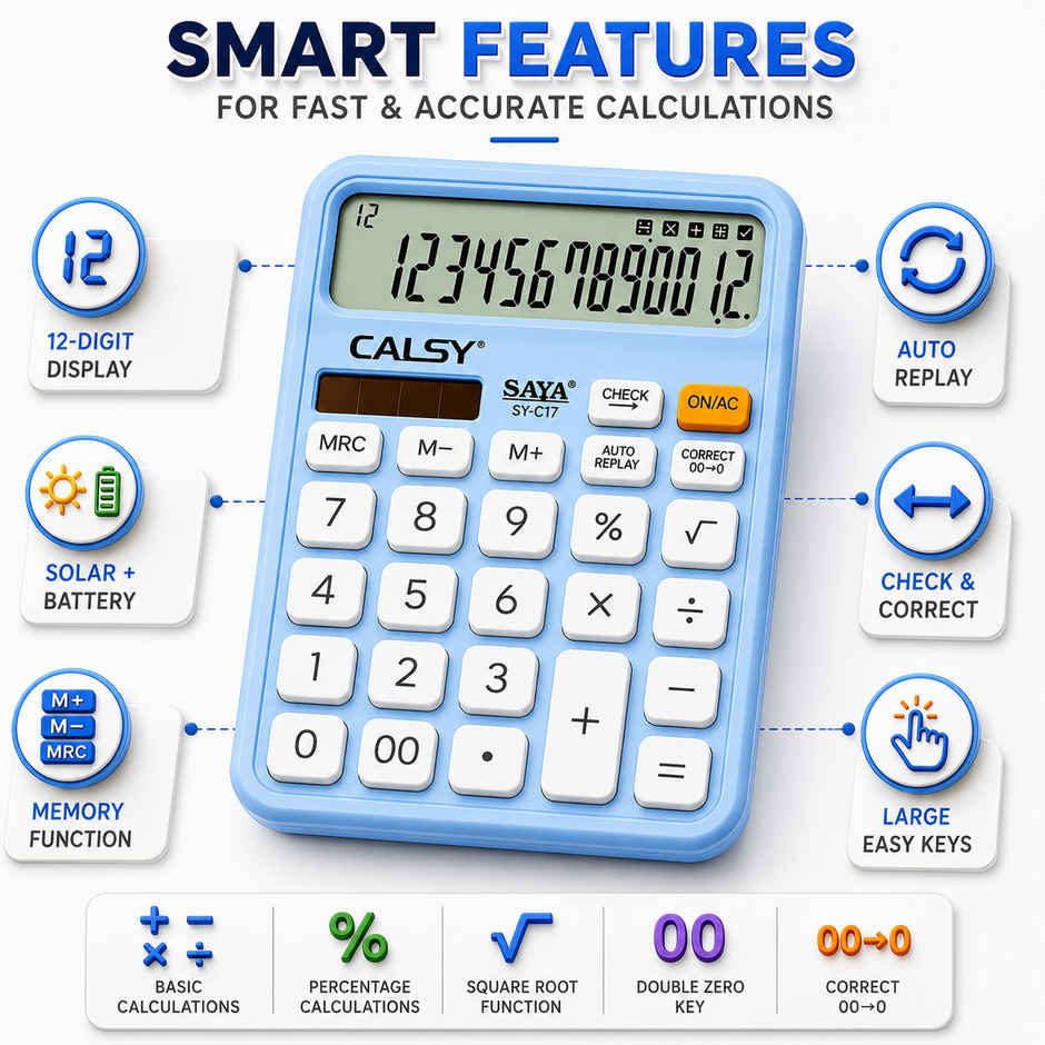 Saya Calsy Calculator with MaxKeys Large Display for Office | School & Home Use | SY-C17
