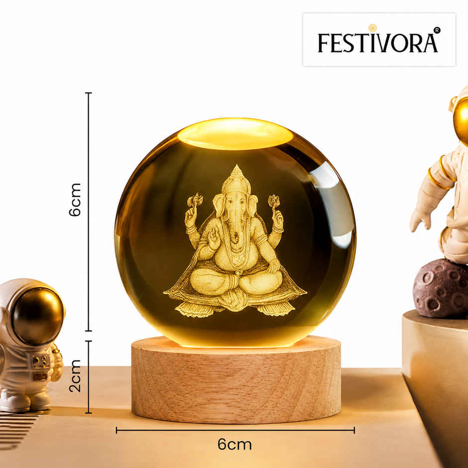 Festivora 3D Lord Ganesha Crystal Ball Night Led Lamp | Gifting | Home Decor