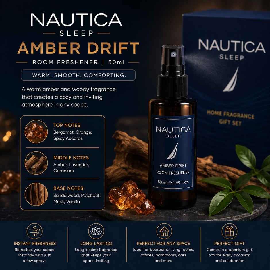 Nautica Sleep Gift Box Midnight Leather Candle and Ocean Breeze Diffuser and Amber Drift Room Freshner