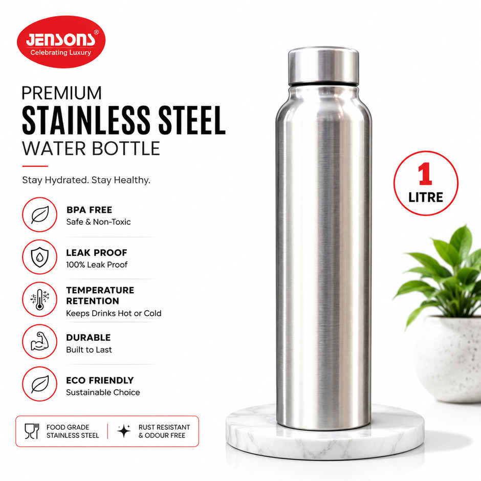 Jensons Stainless Steel Water Bottle 1 Litre | Leak Proof | Rust Resistant | Fridge Safe