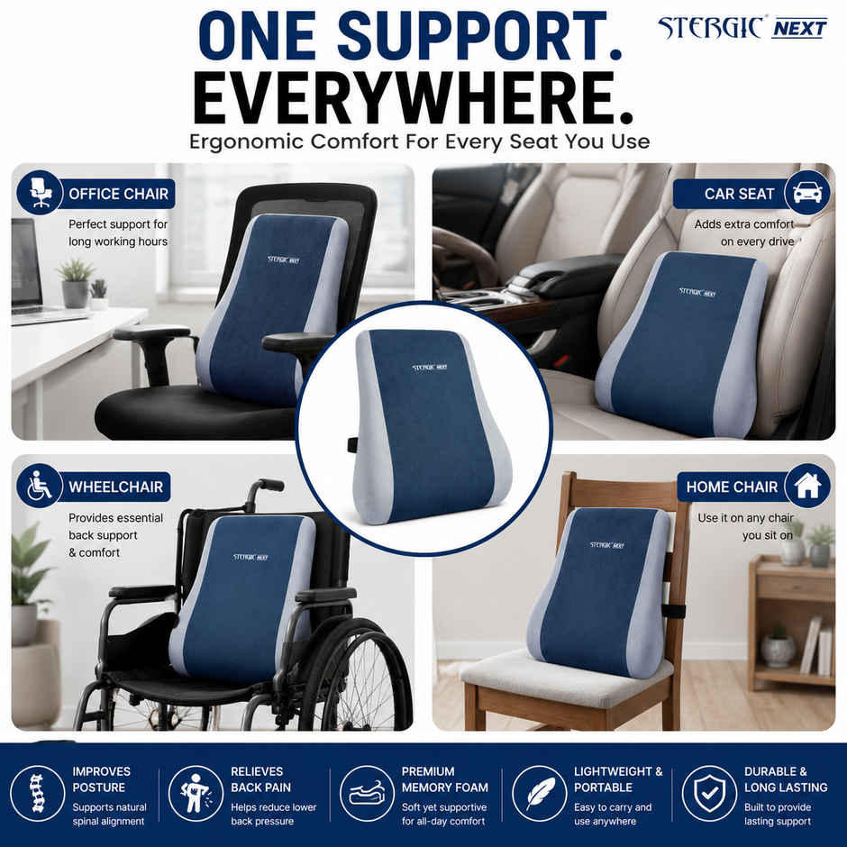 Stergic Next Memory Foam Lumbar Support For Chair, Back Rest