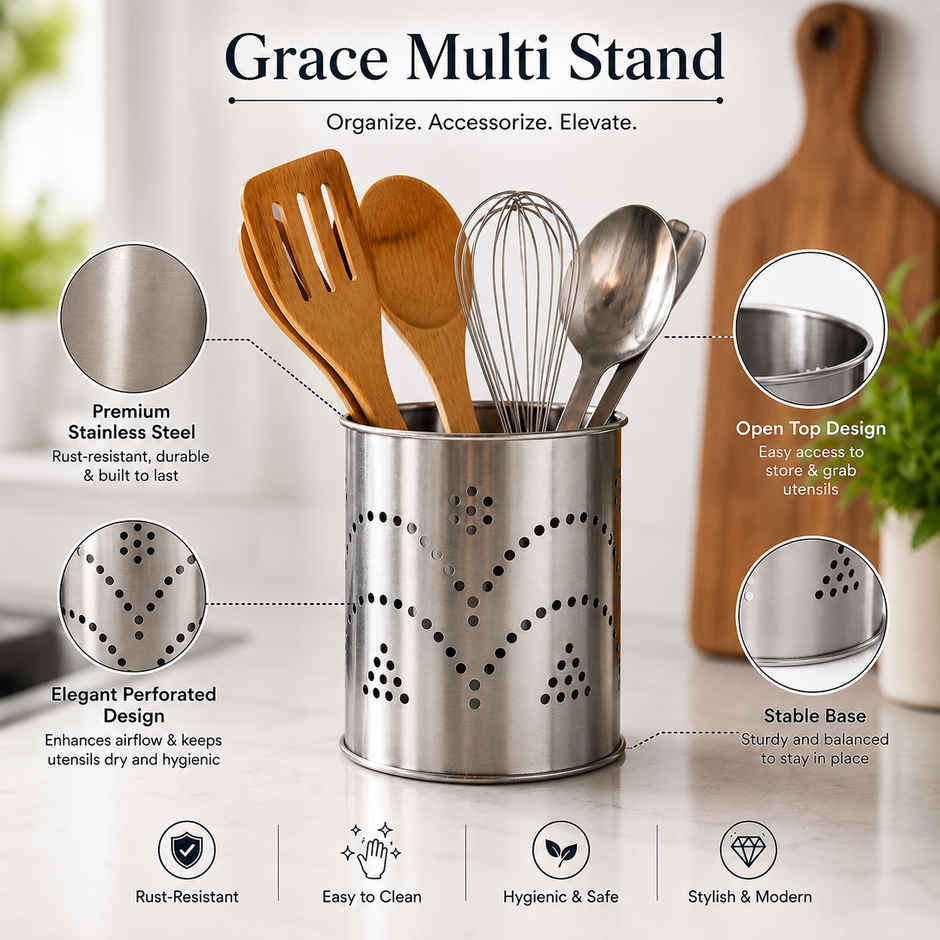 Petals Ss Multipurpose Cutlery Spoon Stand-decorator-stationery Holder
