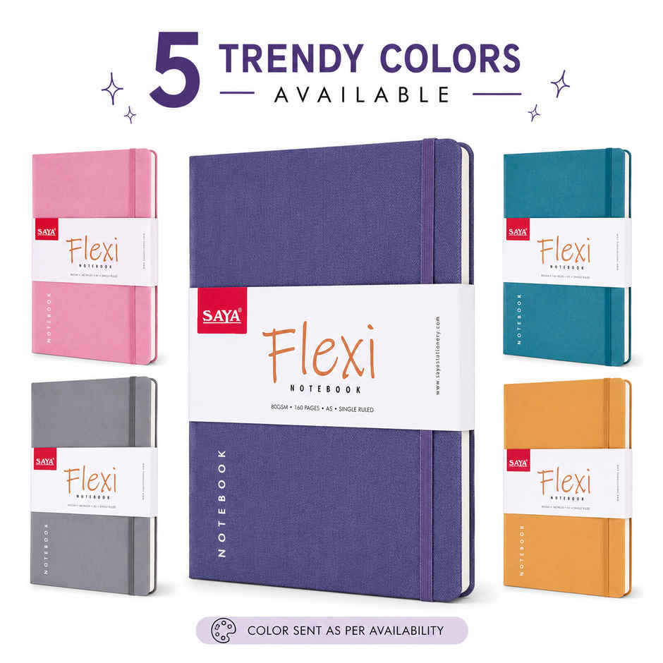 Saya Flexi A5 Notebook | Inside Pockets Bright Paper Ruled | 160 Pages | 14 x 10 cm | Assorted
