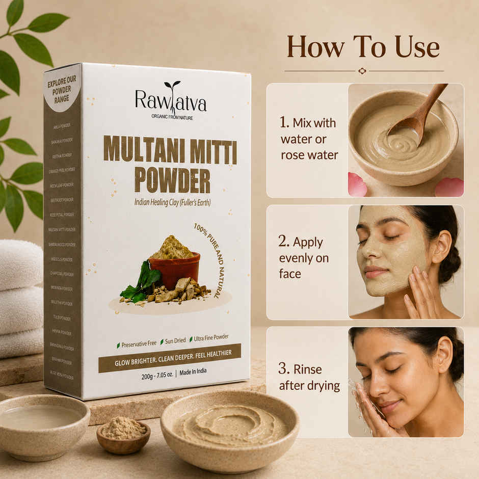 Rawtatva | Multani Mitti Powder For Skin And Hair | Controls Acne & Excess Oil